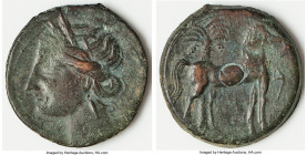 CARTHAGE. Zeugitana. Ca. 221-210 BC. AE trishekel (30mm, 17.23 gm, 12h). Choice Fine. Second Punic War, ca. 220-215 BC. Head of Tanit left, wreathed w...