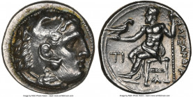 MACEDONIAN KINGDOM. Alexander III the Great (336-323 BC). AR drachm (16mm, 4.26 gm, 12h). NGC Choice AU 5/5 - 4/5, overstruck. Early posthumous issue ...