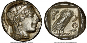 ATTICA. Athens. Ca. 440-404 BC. AR tetradrachm (25mm, 17.21 gm, 10h). NGC Choice AU 5/5 - 5/5. Mid-mass coinage issue. Head of Athena right, wearing e...