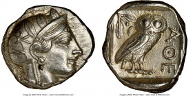 ATTICA. Athens. Ca. 440-404 BC. AR tetradrachm (25mm, 17.20 gm, 4h). NGC Choice AU 4/5 - 4/5. Mid-mass coinage issue. Head of Athena right, wearing ea...