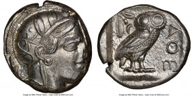 ATTICA. Athens. Ca. 440-404 BC. AR tetradrachm (23mm, 17.18 gm, 4h). NGC Choice AU 3/5 - 4/5. Mid-mass coinage issue. Head of Athena right, wearing ea...