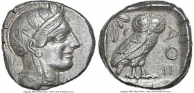 ATTICA. Athens. Ca. 440-404 BC. AR tetradrachm (23mm, 17.18 gm, 12h). NGC AU 5/5 - 4/5. Mid-mass coinage issue. Head of Athena right, wearing earring,...