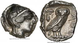 ATTICA. Athens. Ca. 440-404 BC. AR tetradrachm (25mm, 17.15 gm, 8h). NGC AU 4/5 - 4/5. Mid-mass coinage issue. Head of Athena right, wearing earring, ...