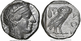 ATTICA. Athens. Ca. 440-404 BC. AR tetradrachm (24mm, 17.16 gm, 8h). NGC AU 4/5 - 4/5, die shift. Mid-mass coinage issue. Head of Athena right, wearin...