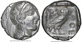 ATTICA. Athens. Ca. 440-404 BC. AR tetradrachm (25mm, 17.15 gm, 9h). NGC AU 4/5 - 3/5. Mid-mass coinage issue. Head of Athena right, wearing earring, ...