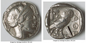 ATTICA. Athens. Ca. 440-404 BC. AR tetradrachm (23mm, 17.04 gm, 3h). Choice VF, test cut. Mid-mass coinage issue. Head of Athena right, wearing earrin...