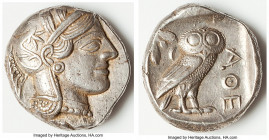 ATTICA. Athens. Ca. 440-404 BC. AR tetradrachm (24mm, 17.19 gm, 7h). AU, repair. Mid-mass coinage issue. Head of Athena right, wearing earring, neckla...