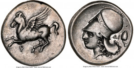 CORINTHIA. Corinth. Ca. 4th century BC. AR stater (22mm, 8.54 gm, 6h). NGC VF 5/5 - 4/5. Pegasus flying left; Ϙ below / Head of Athena right, wearing ...
