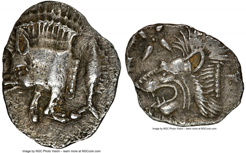 MYSIA. Cyzicus. Ca. 5th century BC. AR obol (11mm, 2h). NGC XF. Forepart of boar...