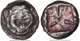 MYSIA. Parium. Ca. 500-450 BC. AR drachm (14mm). NGC XF. Gorgoneion facing with open mouth and protruding tongue / Crude disjointed incuse square with...