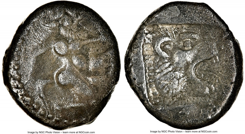 TROAS. Assus. Ca. 500-450 BC. AR drachm (14mm, 6h). NGC XF. Ithyphallic satyr, w...