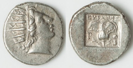 CARIAN ISLANDS. Rhodes. Ca. 88-84 BC. AR drachm (15mm, 3.10 gm, 11h). VF. Plinthophoric standard, Euphanes, magistrate. Radiate head of Helios right /...