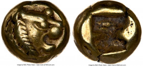 LYDIAN KINGDOM. Alyattes or Walwet (ca. 610-546 BC). EL 1/12 stater or hemihecte (7mm, 1.17 gm). NGC XF 5/5 - 5/5. Sardes mint. Head of roaring lion r...