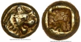 LYDIAN KINGDOM. Alyattes or Walwet (ca. 610-546 BC). EL 1/12 stater or hemihecte (7mm, 1.17 gm). NGC Choice VF 5/5 - 4/5. Sardes mint. Head of roaring...