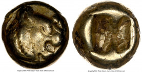 LYDIAN KINGDOM. Alyattes or Walwet (ca. 610-546 BC). EL 1/12 stater or hemihecte (6mm, 1.16 gm). NGC VF 4/5 - 3/5, countermark. Sardes mint. Head of r...