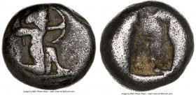 ACHAEMENID PERSIA. Darius I-Xerxes I (ca. 505-480 BC). AR third-siglos (10mm, 1.71 gm). NGC VG 5/5 - 4/5. Sardes mint. Persian king or hero, wearing c...