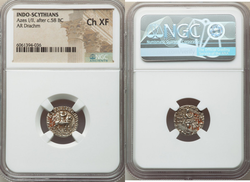 INDO-SCYTHIAN KINGDOM. Azes I/II (after ca. 58 BC). AR drachm (15mm, 12h). NGC C...