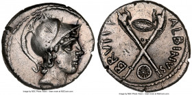 Albinus Bruti f. (ca. 48 BC). AR denarius (18mm, 4.06 gm, 5h). NGC AU 5/5 - 2/5, brushed, scuffs, edge cuts. Rome. Head of young Mars, with slight bea...