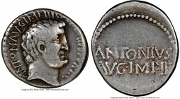 Marc Antony, as Imperator and Triumvir (43-30 BC). AR denarius (19mm, 3.55 gm, 3h). NGC Choice Fine 4/5 - 2/5, scratches. Military mint traveling with...