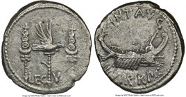 Marc Antony, as Imperator and Triumvir (43-30 BC). AR denarius (18mm, 6h). NGC VF. Legionary issue, mint traveling with Antony in Greece (Aegae or Pat...