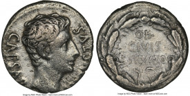 Augustus (27 BC-AD 14). AR denarius (18mm, 7h). NGC VF. Spain, Colonia Patricia, ca. 19-18 BC. AVGVSTVS-CAESAR, bare head of Augustus right / OB / CIV...