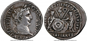 Augustus (27 BC-AD 14). AR denarius (19mm, 3.82 gm, 1h). NGC XF 4/5 - 4/5. Lugdunum, 2 BC-AD 4. CAESAR AVGVSTVS-DIVI F PATER PATRIAE, laureate head of...
