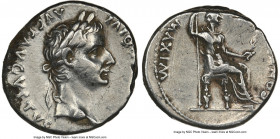 Tiberius (AD 14-37). AR denarius (18mm, 7h). NGC VF, scratches. Lugdunum, ca. AD 15-18. TI CAESAR DIVI-AVG F AVGVSTVS, laureate head of Tiberius right...