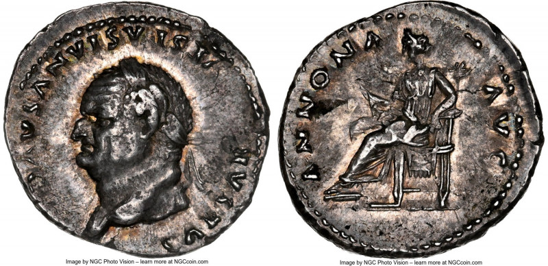 Vespasian (AD 69-79). AR denarius (19mm, 3.53 gm, 6h). NGC XF 4/5 - 4/5. Rome, A...