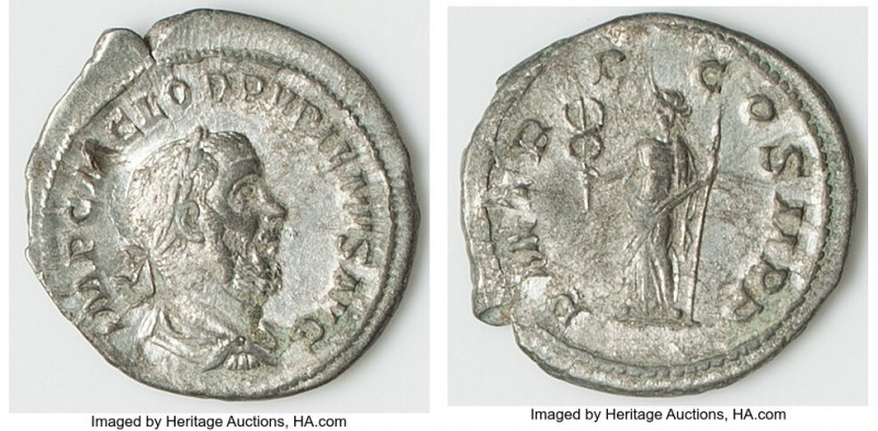 Pupienus (April-July AD 238). AR denarius (20mm, 3.19 gm, 5h). XF, bent. Rome. I...