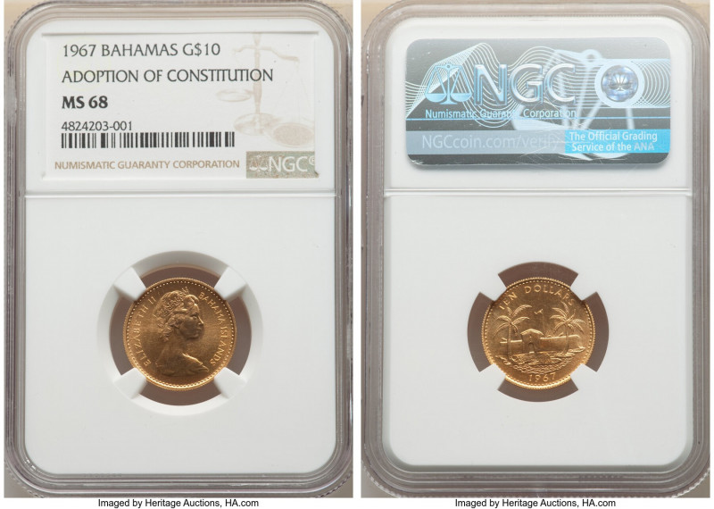 Elizabeth II gold "Adoption of Constitution" 10 Dollars 1967 MS68 NGC, London mi...