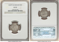 Republic Pair of Certified Assorted Soles NGC, 1) Sol 1828 PTS-JM - VF25 2) Sol 1829 PTS-JM - AU50 Potosi mint, KM94. Sold as is, no returns. 

HID098...