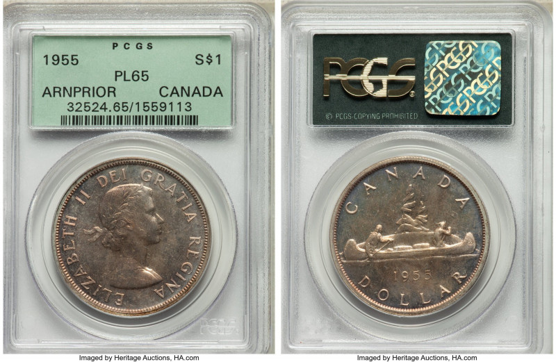 Elizabeth II Prooflike "Arnprior" Dollar 1955 PL65 PCGS, Royal Canadian mint, KM...