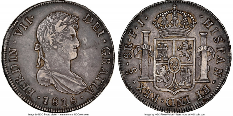 Ferdinand VII 8 Reales 1815 So-FJ XF Details (Obverse Graffiti) NGC, Santiago mi...
