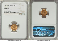Republic gold Peso 1916 MS63 NGC, Philadelphia mint, KM16. Two year type with satin surfaces and olive-gray tone. 

HID09801242017

© 2022 Heritage Au...