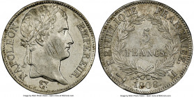 Napoleon 5 Francs 1808-M AU58 NGC, Toulouse mint, KM686.9. One year type abundantly lustered and draped in a veil of almond tone, fully struck, revers...