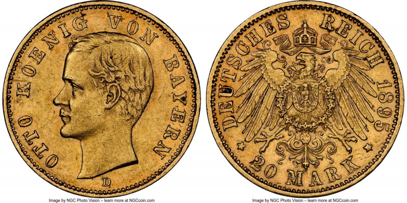 Bavaria. Otto gold 20 Mark 1895-D AU Details (Obverse Scratched) NGC, Munich min...