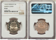 Third Reich Proof "Martin Luther" 5 Mark 1933-D PR64 NGC, Munich mint, KM80, J-353. Issued for the 450th anniversary of Luther's birth. Frosted device...