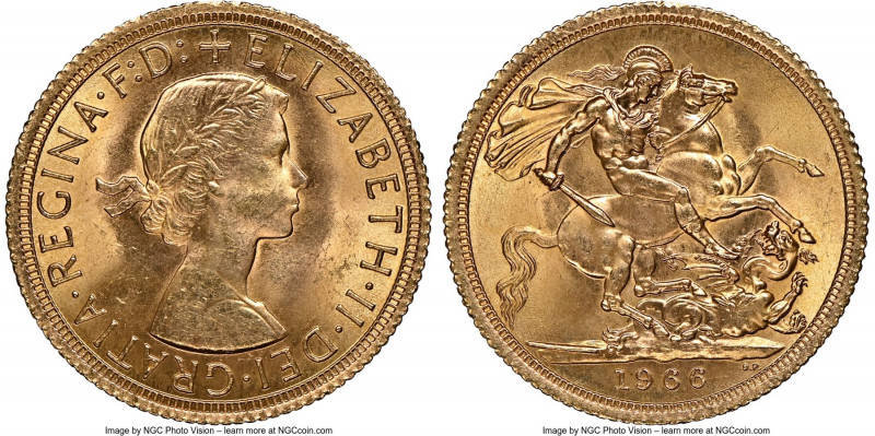 Elizabeth II gold Sovereign 1966 MS64+ NGC, KM908, S-4125. AGW 0.2355 oz. 

HID0...