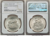 Estados Unidos 5 Pesos 1950-Mo MS66 NGC, Mexico City mint, KM466. A Gem Mint State Peso commemorating the opening of the Southern Railroad. 

HID09801...