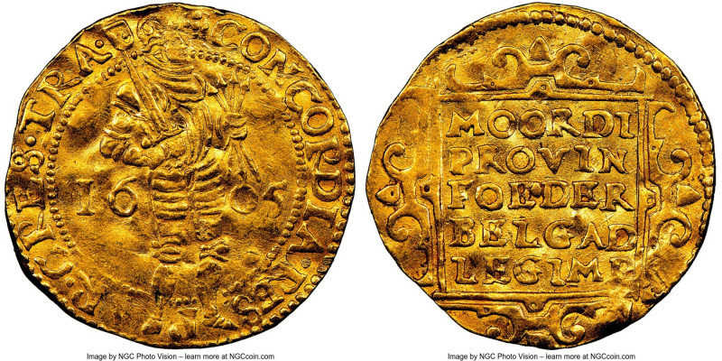 Utrecht. Provincial gold Ducat 1605 AU50 NGC, Utrecht mint, KM7.1, Fr-284. Wavy ...