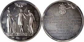 1782 Frisian Recognition of American Independence Medal. By B.C.V. Calker. Betts-602. Silver. MS-62 (NGC).
44 mm. Prooflike fields support frosty, sm...