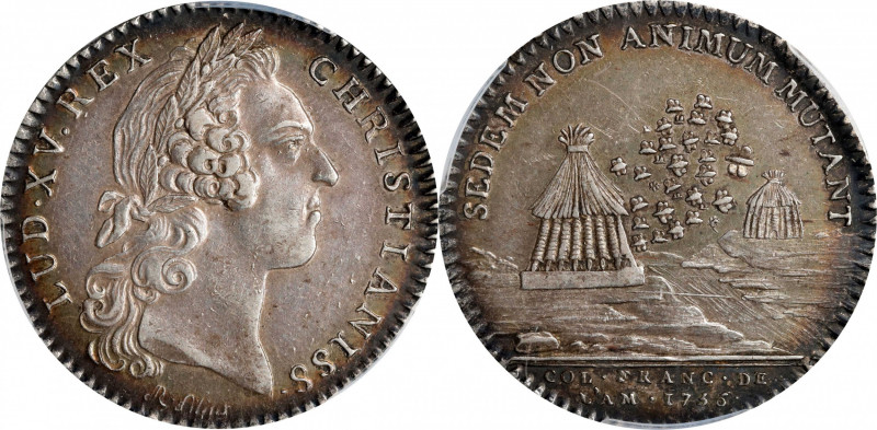 1756 Franco-American Jeton. Bust Right Signed R / Migrating Swarm of Bees. Lecom...
