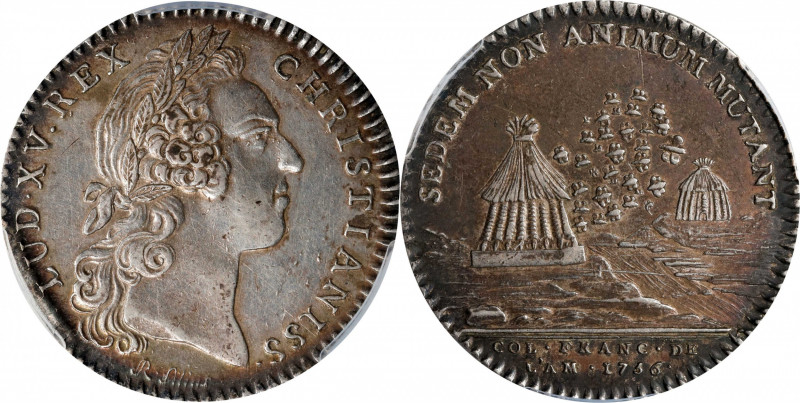 1756 Franco-American Jeton. Bust Right Signed R / Migrating Swarm of Bees. Lecom...