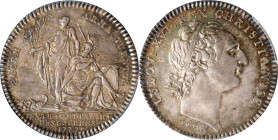 1777 Franco-American Jeton. Bust Right Signed DU VIV. / France Prepares to Aid America. Lecompte-205h, Betts-558. Silver. Reeded Edge. MS-63+ (PCGS)....