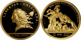 "1781" (2000) Libertas Americana Medal. Modern Paris Mint Dies. Gold. No. 207/500. Proof-67 Deep Cameo (PCGS).
47 mm. 64 grams, .916 fine. Exquisite ...