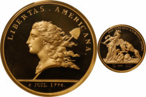 "1781" (2000) Libertas Americana Medal. Modern Paris Mint Dies. Gold. No. 499/500. Proof-66 Ultra Cameo (NGC).
47 mm. 64 grams, .916 fine, 58.62 gram...