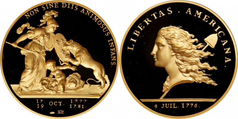 Lot of (2) "1781" (2004) Libertas Americana Medals. Modern Paris Mint Dies. Gold...