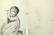 Augustin Dupre. Sketch of a child (Narcisse Dupre). Undated (ca. 1790s). Pencil on colored pale blue paper, blank on verso. Signed "Dupre" at center o...