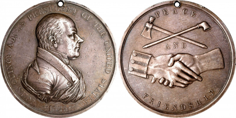 1825 John Quincy Adams Indian Peace Medal. Silver. First Size. Julian IP-11, Pru...