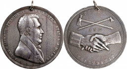 1829 Andrew Jackson Indian Peace Medal. Silver. Second Size. Julian IP-15, Prucha-43. Fine.
62 mm. 1403.6 grains. Holed for suspension at 12 o'clock,...